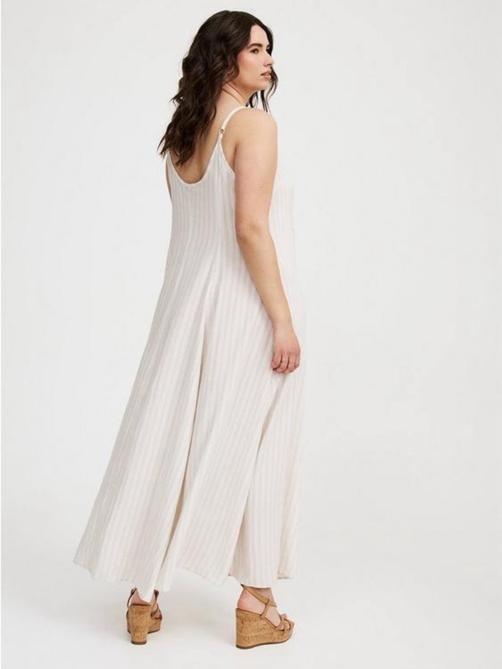 torrid Ivory Pleated Maxi Slip Dress with Spaghetti Straps - Picture 3 of 6